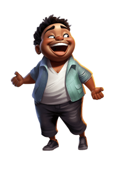 AI Generated Black kid boy dancing, jumping in joy raising hands and laughing, isolated illustration, cartoon style character, transparent background png
