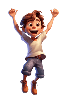 Ai Generated white kid boy dancing, jumping in joy raising hands and laughing, isolated illustration, transparent background png