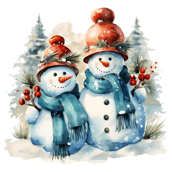 Christmas snowman watercolor transparent background AI Generative png