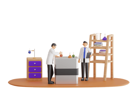 Laboratory assistants work in scientific medical chemical.  laboratory assistants setting chemical experiments and research. 3d illustration png