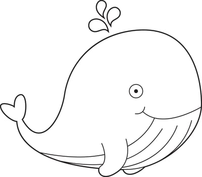 Easy coloring cartoon vector illustration of a whale