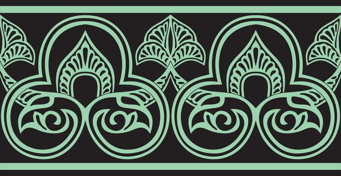 Vector green seamless oriental national ornament. Endless ethnic floral border, arab peoples frame. Persian painting