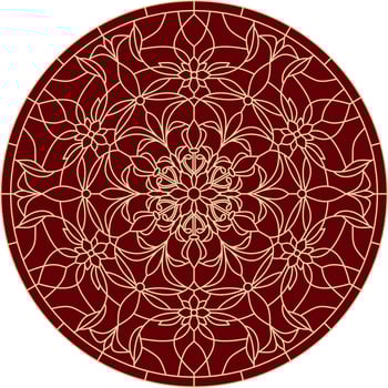 Vector classic colored round ornament. Red pattern in a circle. Drawing of Greece and Ancient Rome. Flower drawing