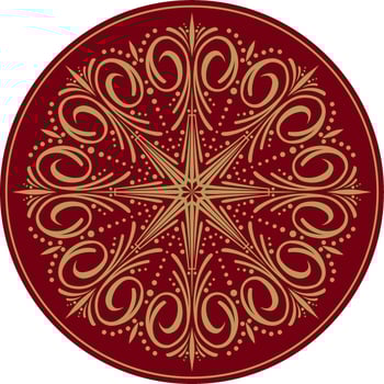 Vector classic colored round ornament. Red pattern in a circle. Drawing of Greece and Ancient Rome. Flower drawing