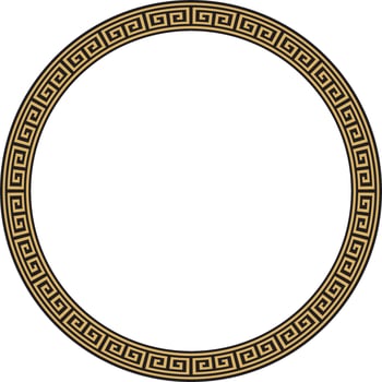 Vector round golden and black classic frame. Greek meander. Patterns of Greece and ancient Rome. Circle european border