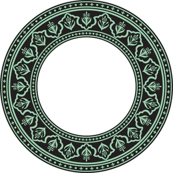 Vector round national green with black ornament of ancient Persia. Iranian ethnic circle, ring, border, frame