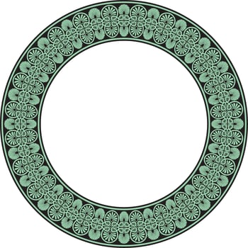 Vector green with black round ornament ring of ancient Greece. Classic pattern frame border Roman Empire