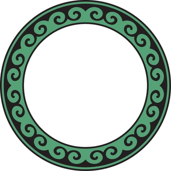 Vector green and black round Kazakh national ornament. Ethnic pattern of the peoples of the Great Steppe, Mongols, Kyrgyz, Kalmyks, Buryats. circle, frame border