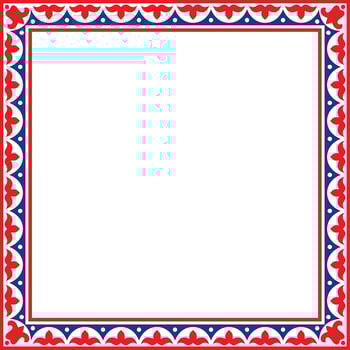 Vector colored square Kazakh national ornament. Ethnic pattern of the peoples of the Great Steppe, .Mongols, Kyrgyz, Kalmyks, Buryats. Square frame border