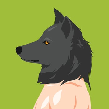 man wearing werewolf mask in profile, avatar, side view. Halloween. modern flat vector illustration.