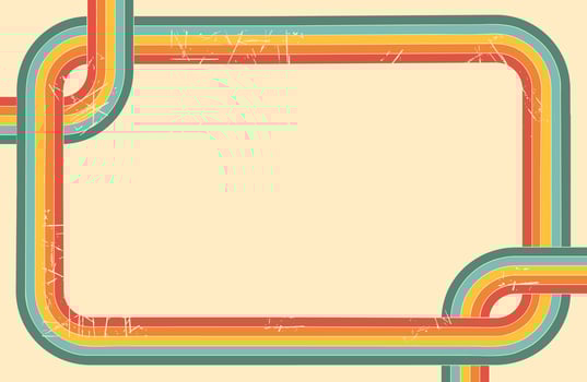 Background with rainbow. Horizontal frame with line. 60s, 70s retro graphic vector