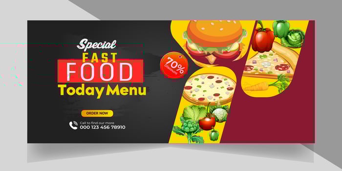 Delicious Fast Food Pizza banner with social media post template Banner, Restaurant discount food Burger banner Design, Food menu social media cover template. vector