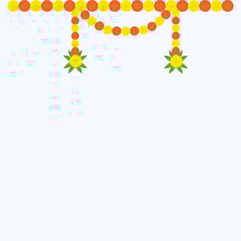 Traditional Indian marigold toran floral garland vector, wedding and festival decoration, border flower decoration with transparent background.Traditional Indian floral garland with marigold flowers. vector