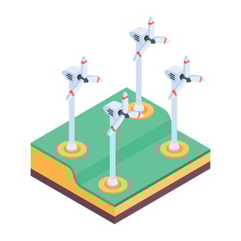 Modern wind turbines isometric icon vector