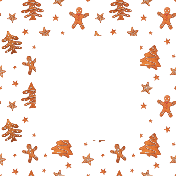 Watercolor frame of Christmas gingerbread cookies. gingerbread man, stars, spruce. Top view. Watercolor illustration. Space for text. For invitation template, label png