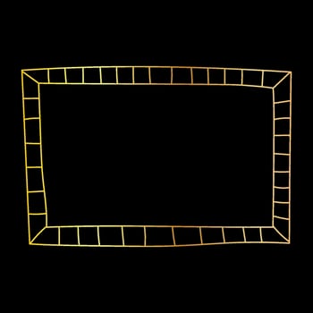 Doodle hand drawn golden frame isolated on black background. Square frame for photos and paintings, minimalistic line art illustration. vector