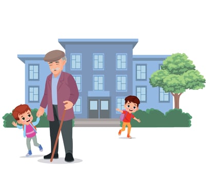 happy cute students leaving school vector