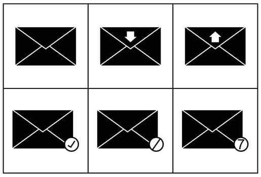 Mail icons. Envelope and check mark. Vector illustration. mailing icon set. 6 collections of envelope