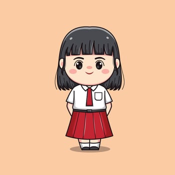 Indonesian student elementary school cute kawaii girl character vector