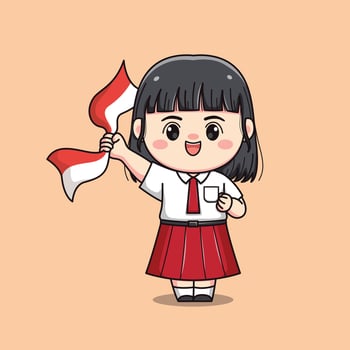 Indonesian student elementary school cute kawaii girl character vector