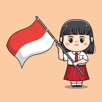 Indonesian student elementary school cute kawaii girl character vector