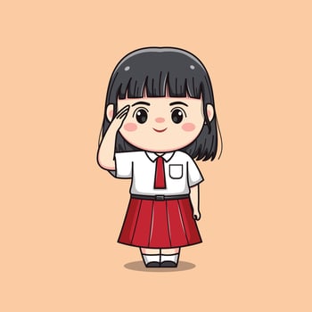 Indonesian student elementary school saluting cute kawaii girl character vector