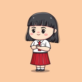 Indonesian student elementary school cute kawaii girl character vector