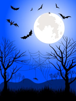 Halloween day festival icons for banners, cards, flyers, social media wallpapers, etc. Halloween illustration. Horizontal banner with pumpkins on night background. vector