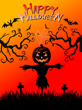 Halloween day festival icons for banners, cards, flyers, social media wallpapers, etc. Halloween illustration. Horizontal banner with pumpkins on night background. vector