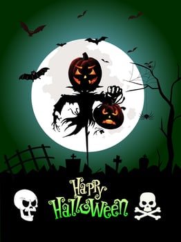 Halloween day festival icons for banners, cards, flyers, social media wallpapers, etc. Halloween illustration. Horizontal banner with pumpkins on night background. vector