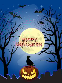 Halloween day festival icons for banners, cards, flyers, social media wallpapers, etc. Halloween illustration. Horizontal banner with pumpkins on night background. vector