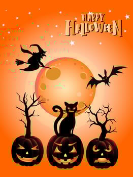 Halloween day festival icons for banners, cards, flyers, social media wallpapers, etc. Halloween illustration. Horizontal banner with pumpkins on night background. vector