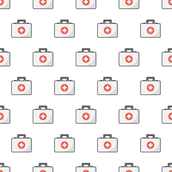 First Aid Kit Seamless Pattern On A White Background. Medical Theme Vector Illustration