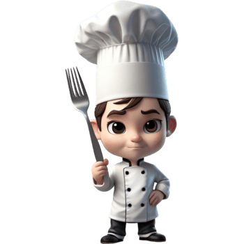 Chef is holding a fork with contemplative expression. AI Generative png