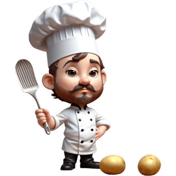 Chef is holding a potato masher with Thoughtful expression. AI Generative png