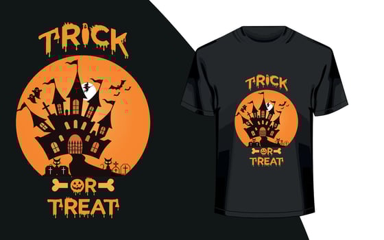 Trick or treat lettering with pumpkin. Halloween t-shirt. vector
