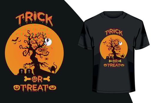 Trick or treat lettering with pumpkin. Halloween t-shirt. vector