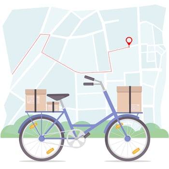 Delivery. Package. Delivery by bike. Carrying a parcel on a bicycle vector