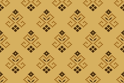 Yellow vintages cross stitch traditional ethnic pattern paisley flower Ikat background abstract Aztec African Indonesian Indian seamless pattern for fabric print cloth dress carpet curtains and sarong vector