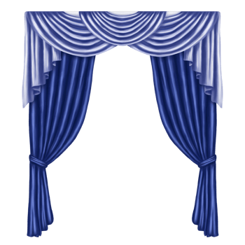 Arch of blue curtains made of satin, silk, fabric. Digital illustration. Decorative element for windows and doors in the interior of a house, dance hall, theater. png