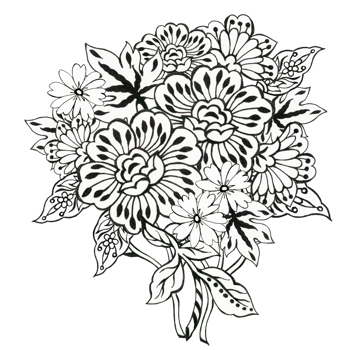 Bouquet batik damask retro flower elements retro vintage abstract png