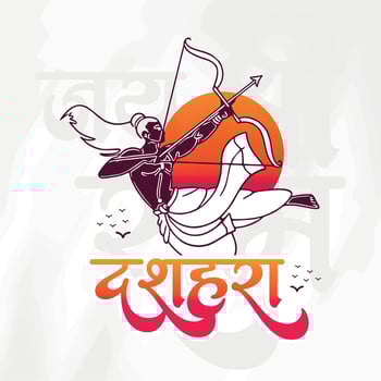 Happy Dussehra and Vijyadashmi with lord rama Social Media Post in Hindi calligraphy, In Hindi Dussehra means Victory over evil, Jai Shri Ram means Lord Rama. vector