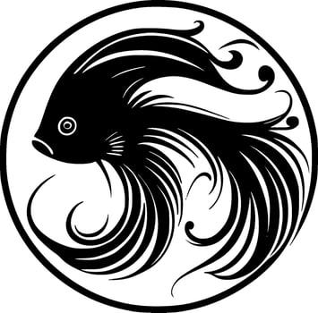 Betta Fish, Black and White Vector illustration