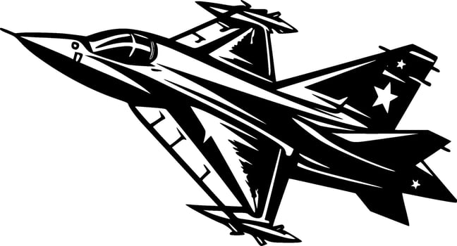 Fighter Jet, Black and White Vector illustration