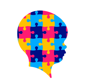 World autism awareness day autism puzzle piece kids head png design template celebrated in 2 April. use to background, banner, card, greeting card, poster, book cover, placard, photo frame, template.