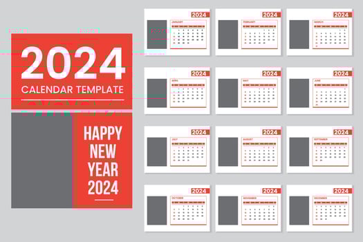 Calendar 2024 corporate design planner template. vector