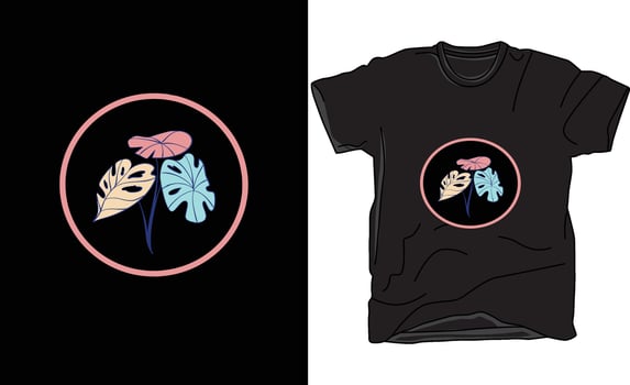 T-Shirt Design Round Shape with Leaf,  illustration design, apparel design. vector