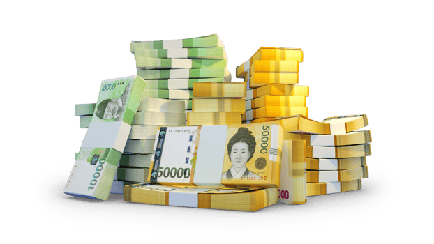 Stacks of South Korean won notes. A lot of money isolated on transparent background. 3d rendering of bundles of cash png
