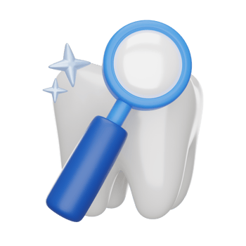 Tooth with magnifying glass 3D render icon png