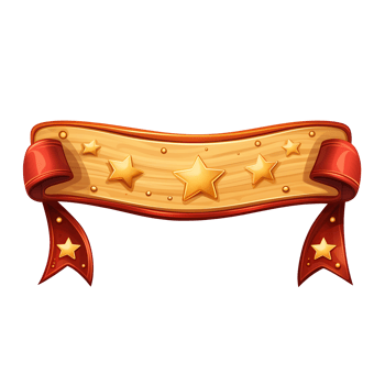Wooden ribbon banner victory sign with stars comic for game UI png